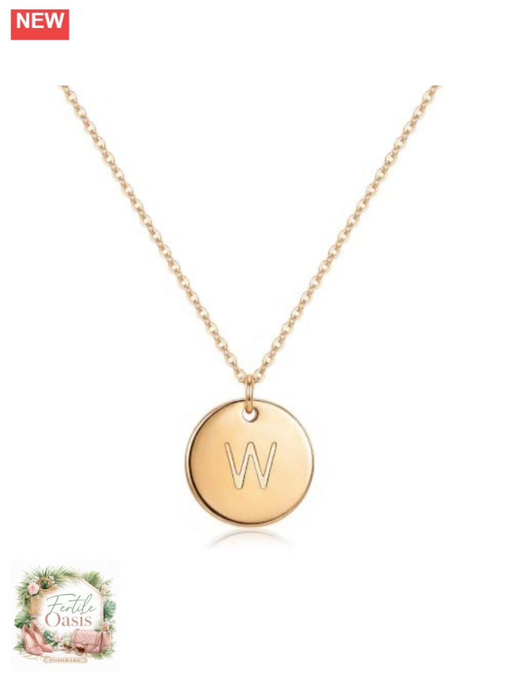 Women's 14K Gold Plated Initial Necklace Round Coin Disc Pendant Letter A-Z